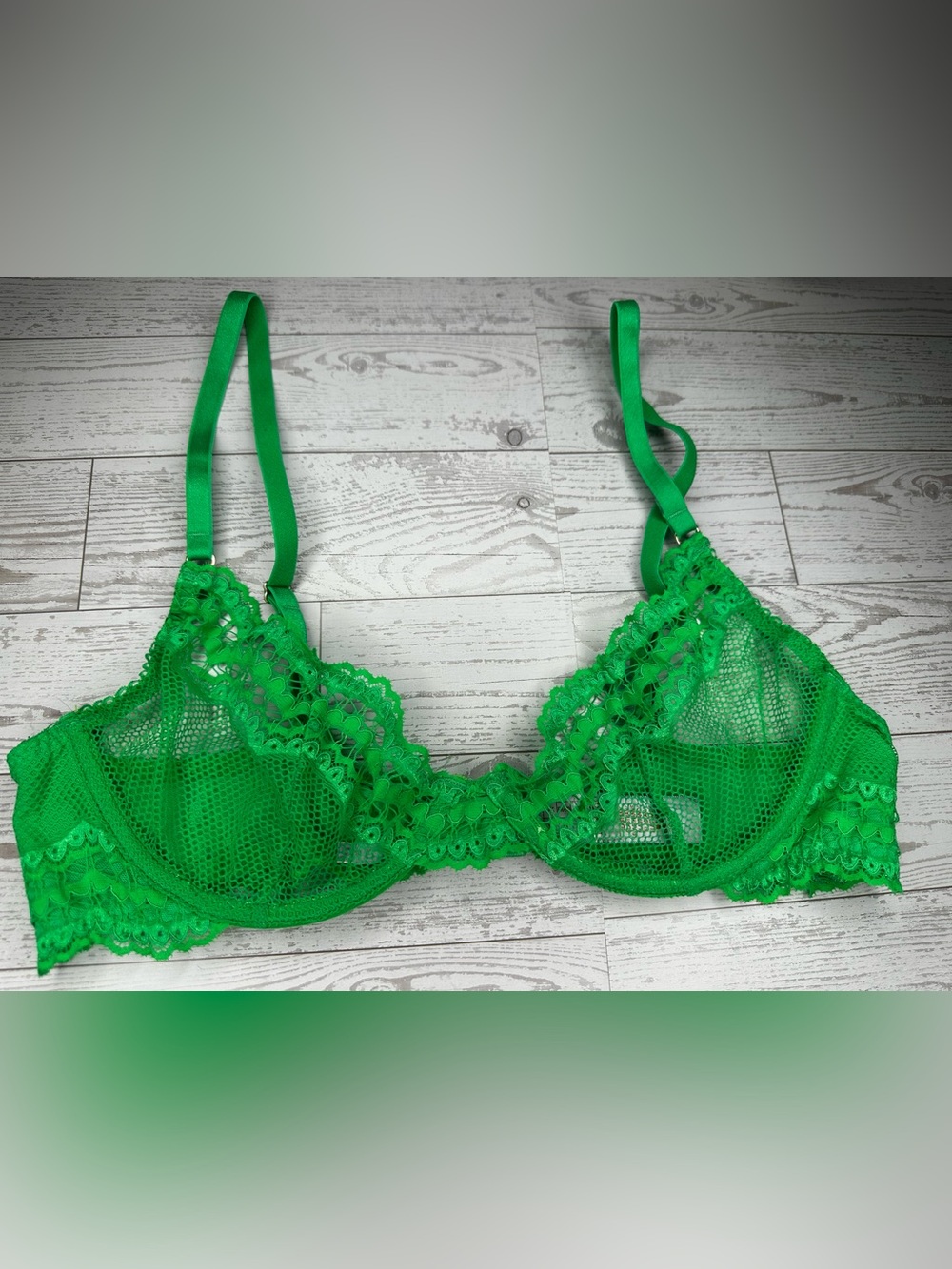 Savage X Fenty Keepsake Lace Unlined Demi Bra Green 36B
